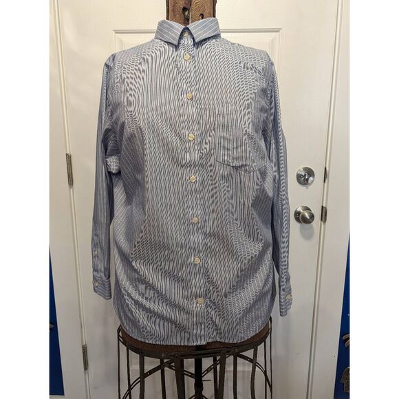 Duluth Trading Wrinklefighter Button-Down Shirt Women's 1X Blue White Pinstripe - Picture 3 of 16